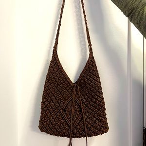 Adorable knit/crotchet long strap purse.